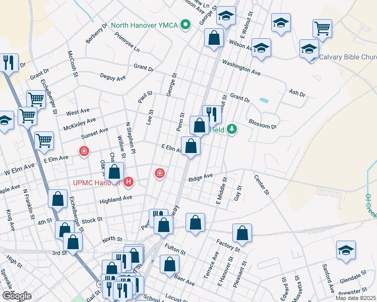 map of restaurants, bars, coffee shops, grocery stores, and more near 648 Broadway in Hanover