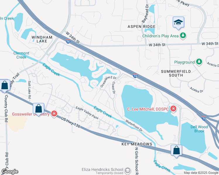 map of restaurants, bars, coffee shops, grocery stores, and more near 3119 Oceanline East Drive in Indianapolis