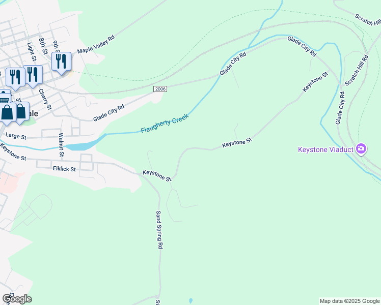 map of restaurants, bars, coffee shops, grocery stores, and more near 618 Keystone Street in Meyersdale