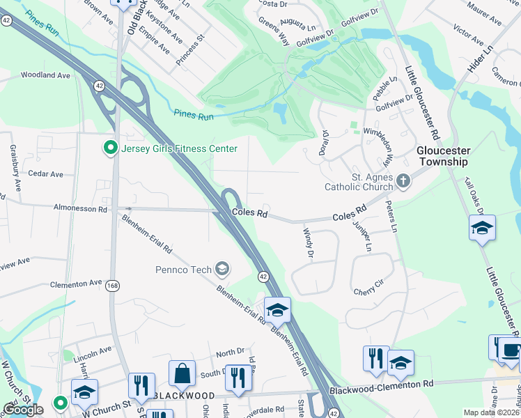 map of restaurants, bars, coffee shops, grocery stores, and more near 705 Camden Avenue in Camden County