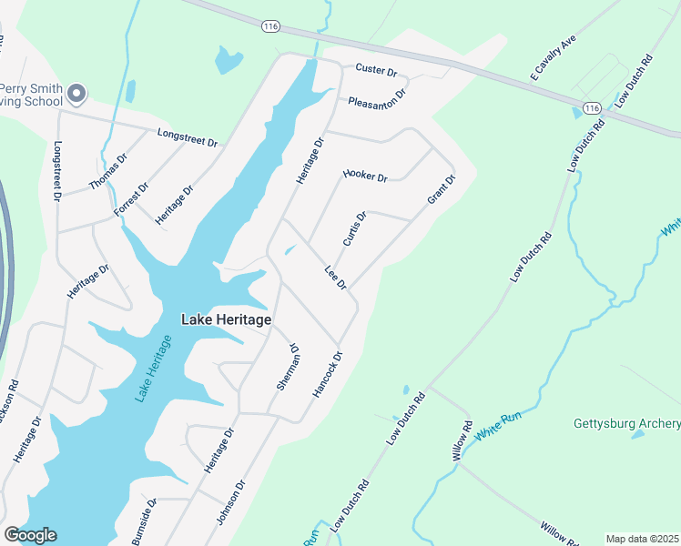 map of restaurants, bars, coffee shops, grocery stores, and more near 666 Lee Drive in Gettysburg