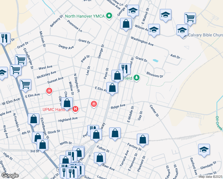 map of restaurants, bars, coffee shops, grocery stores, and more near 648 Broadway in Hanover