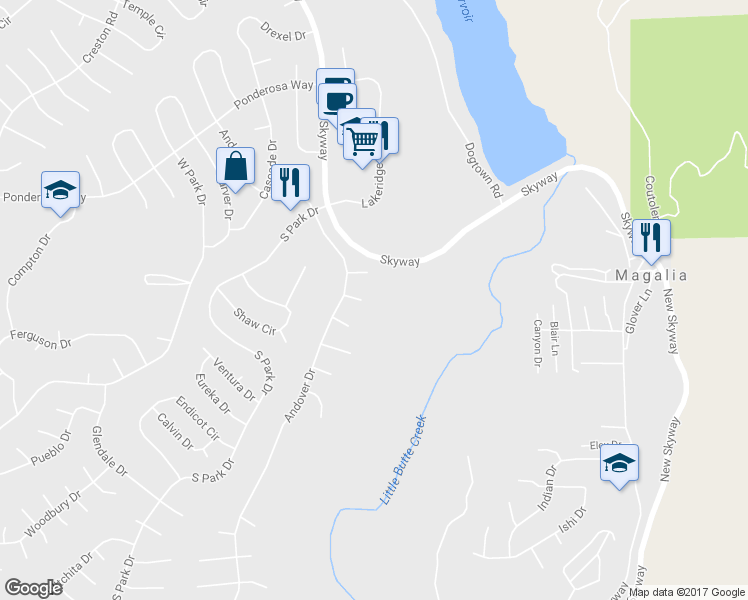 map of restaurants, bars, coffee shops, grocery stores, and more near 6569 Huron Court in Magalia
