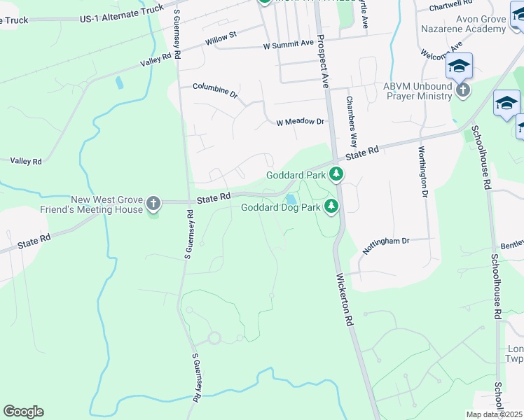 map of restaurants, bars, coffee shops, grocery stores, and more near 805 Edna Jane Lane in West Grove
