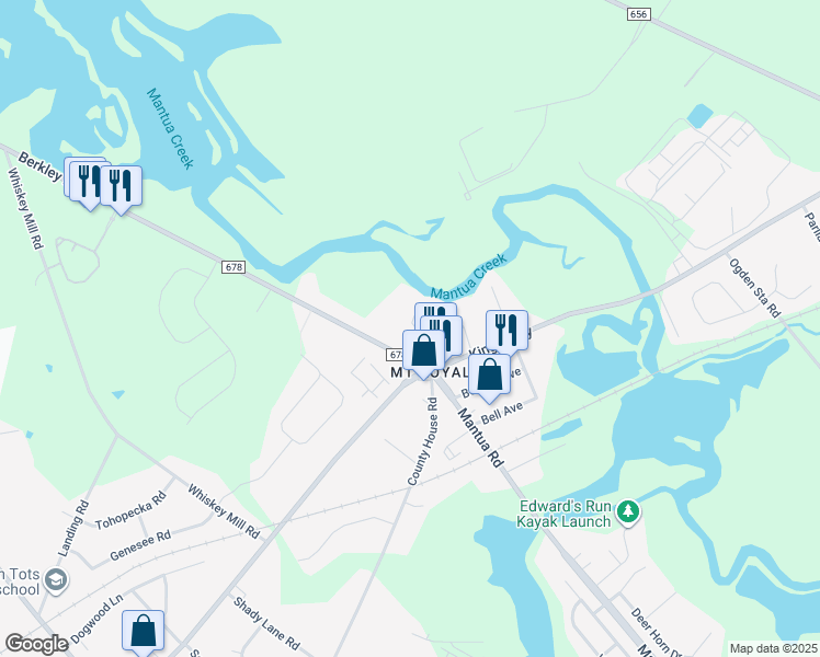 map of restaurants, bars, coffee shops, grocery stores, and more near 12 Berkley Road in East Greenwich Township