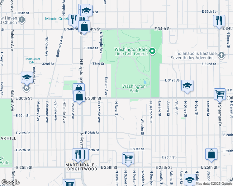 map of restaurants, bars, coffee shops, grocery stores, and more near 3001-3057 Officer David S. Moore Memorial Pkwy in Indianapolis