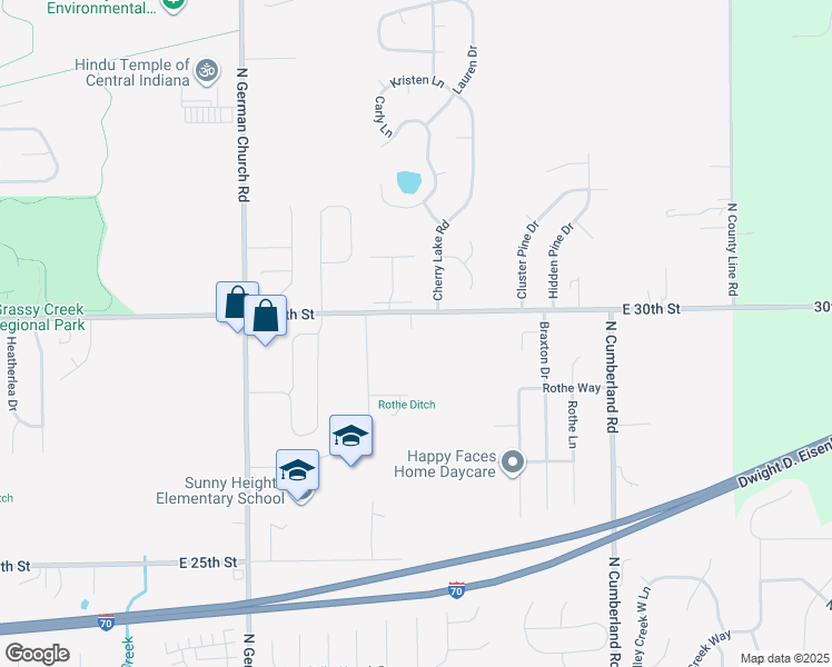 map of restaurants, bars, coffee shops, grocery stores, and more near 11321 30th Street in Indianapolis