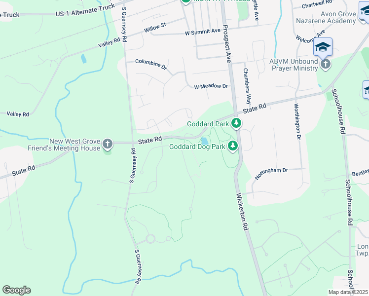 map of restaurants, bars, coffee shops, grocery stores, and more near 805 Edna Jane Lane in West Grove