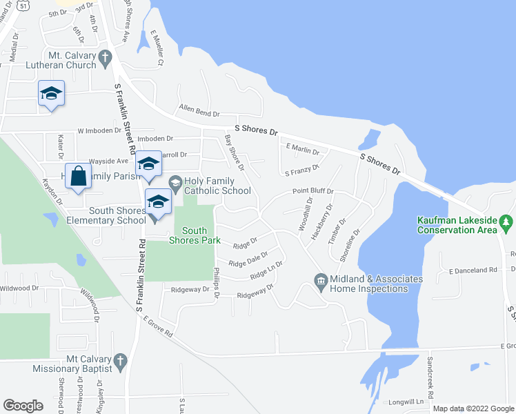 map of restaurants, bars, coffee shops, grocery stores, and more near Bay Shore Drive in Decatur