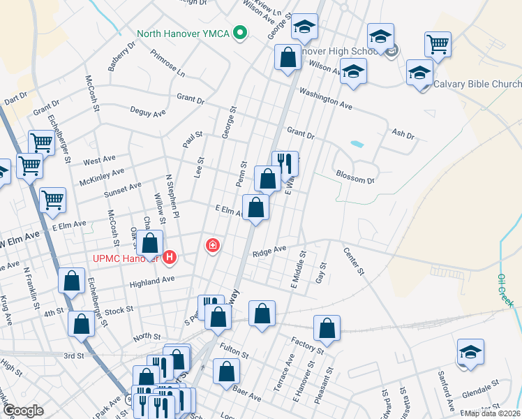 map of restaurants, bars, coffee shops, grocery stores, and more near 655 Broadway in Hanover