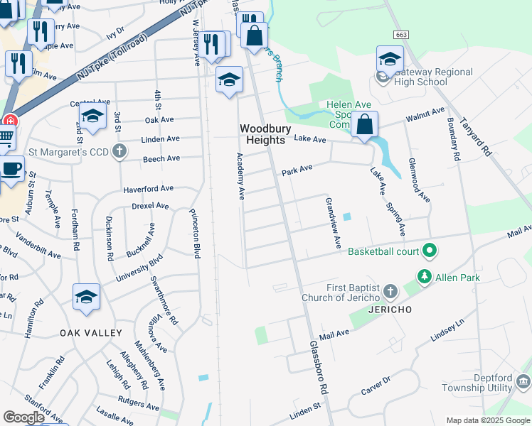 map of restaurants, bars, coffee shops, grocery stores, and more near 616 Fairview Avenue in Woodbury Heights