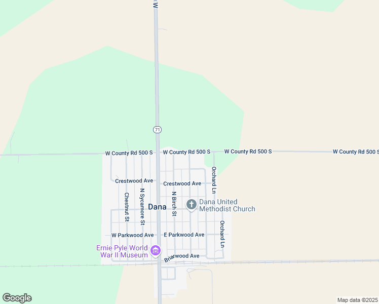 map of restaurants, bars, coffee shops, grocery stores, and more near 401 West County Road 500 South in Dana