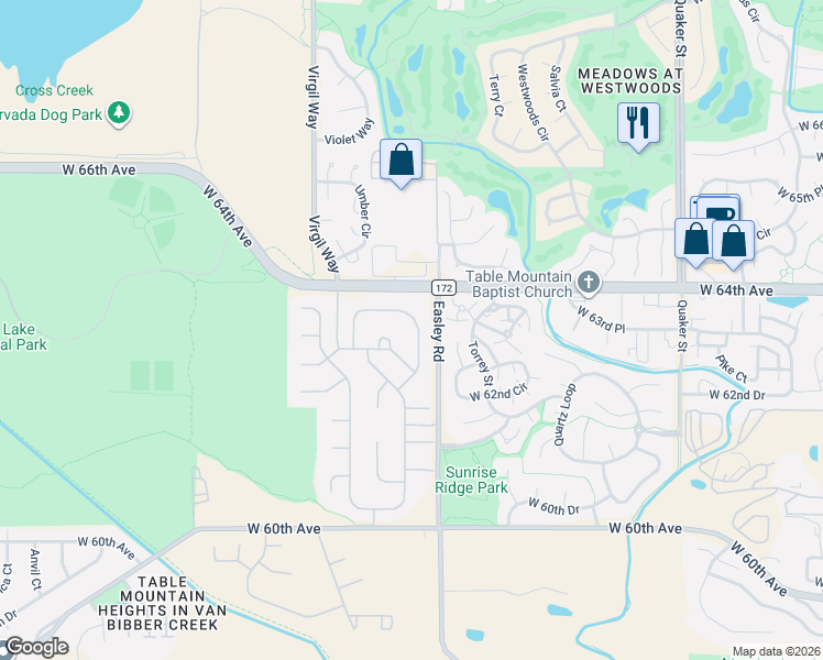 map of restaurants, bars, coffee shops, grocery stores, and more near 6328 Violet Court in Golden