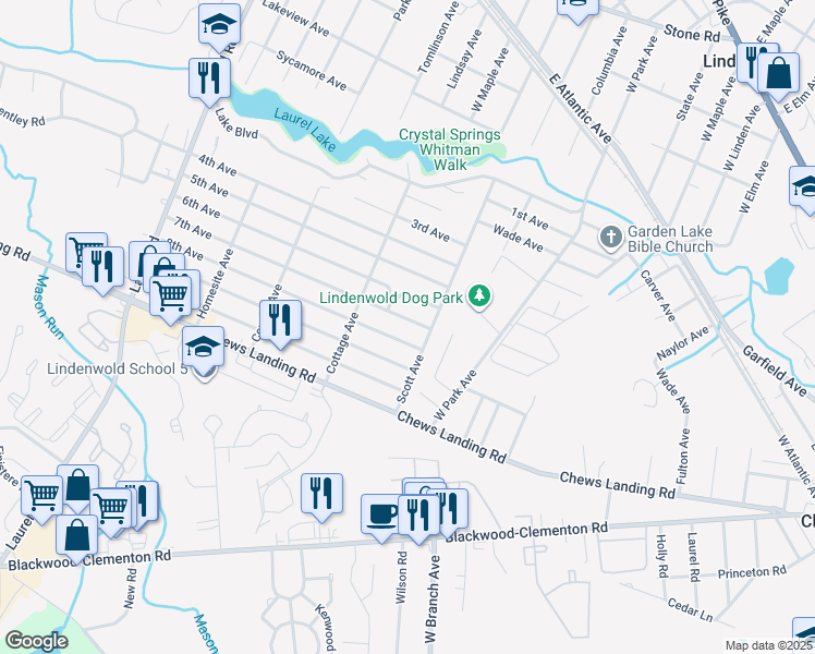 map of restaurants, bars, coffee shops, grocery stores, and more near 316 7th Ave in Lindenwold
