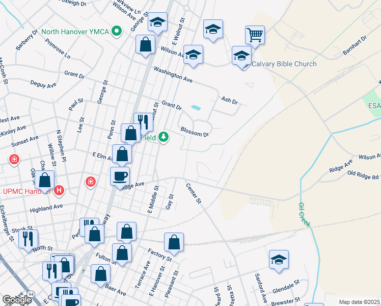 map of restaurants, bars, coffee shops, grocery stores, and more near 832 Grant Drive in Hanover
