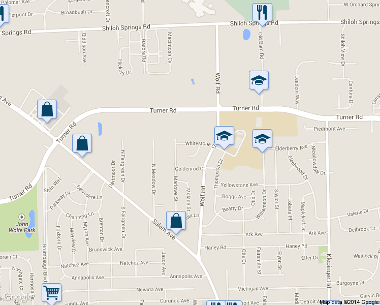 map of restaurants, bars, coffee shops, grocery stores, and more near 4381 Faraday Court in Dayton