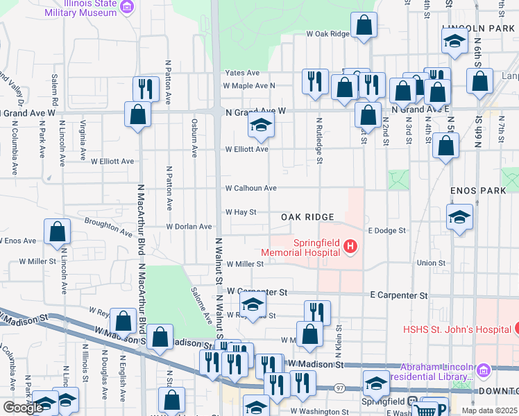 map of restaurants, bars, coffee shops, grocery stores, and more near 517 West Hay Street in Springfield