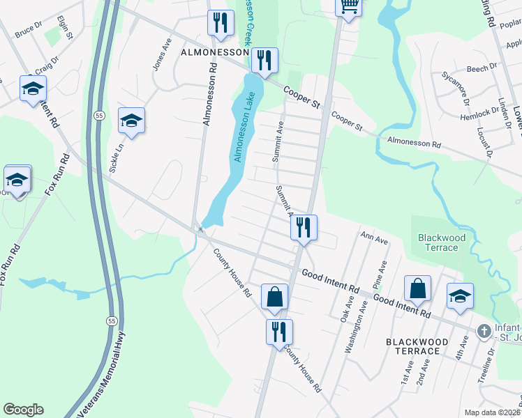 map of restaurants, bars, coffee shops, grocery stores, and more near 1874 Asbury Avenue in Deptford