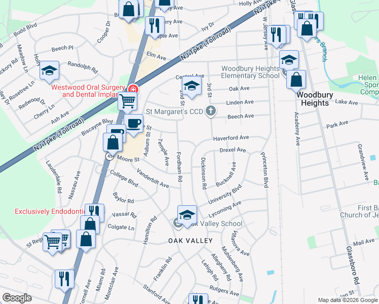 map of restaurants, bars, coffee shops, grocery stores, and more near 422 Westminster Road in Wenonah