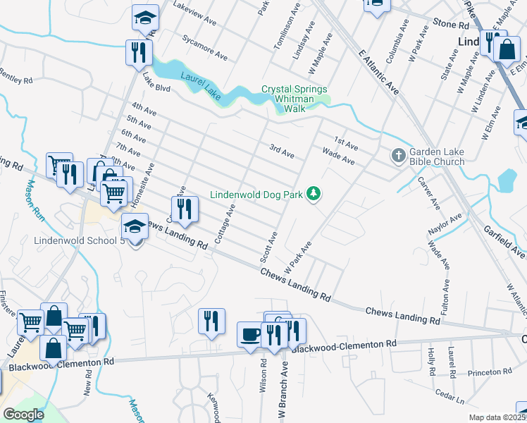 map of restaurants, bars, coffee shops, grocery stores, and more near 316 7th Avenue in Lindenwold