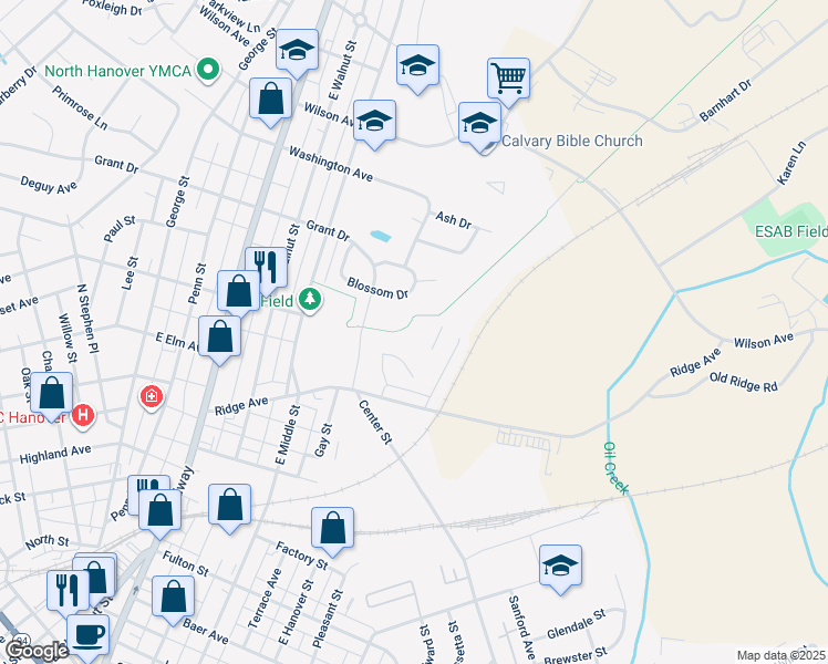 map of restaurants, bars, coffee shops, grocery stores, and more near 642 Cypress Drive in Hanover