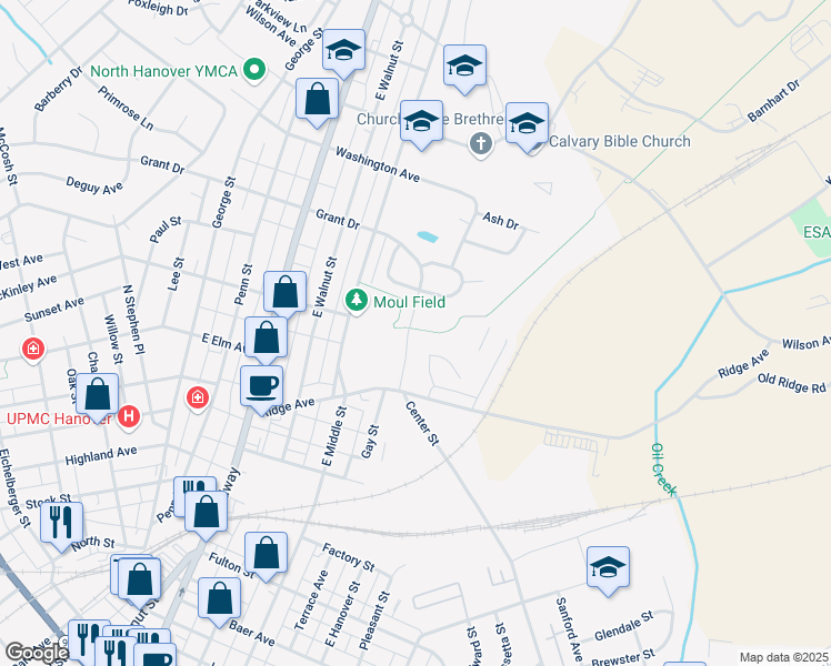 map of restaurants, bars, coffee shops, grocery stores, and more near 830 Grant Drive in Hanover