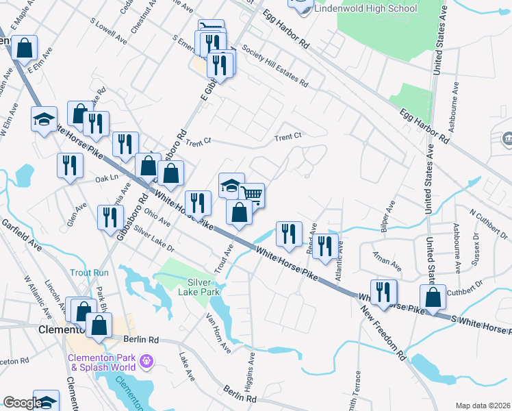 map of restaurants, bars, coffee shops, grocery stores, and more near 713 Brand Avenue in Clementon