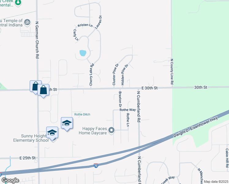 map of restaurants, bars, coffee shops, grocery stores, and more near 2962 Braxton Court in Indianapolis