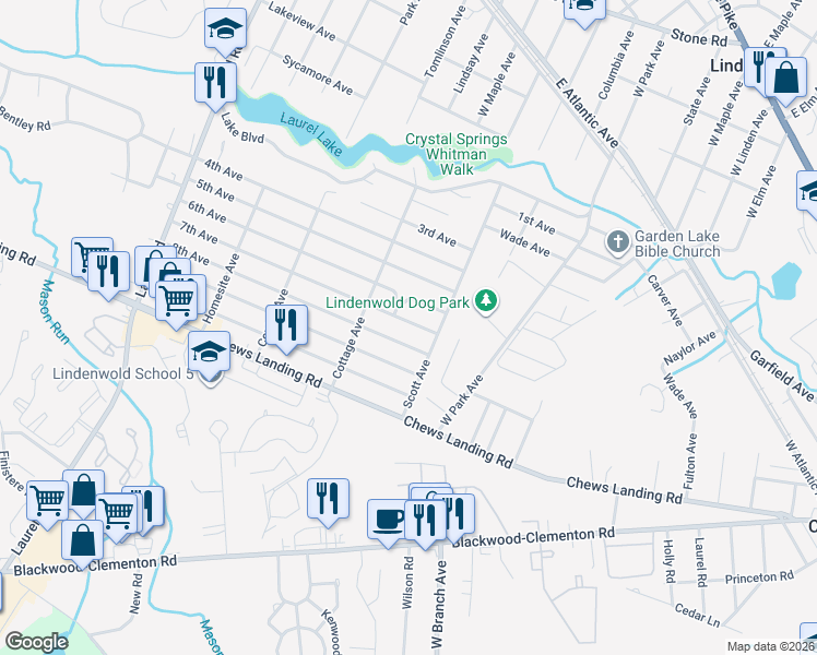 map of restaurants, bars, coffee shops, grocery stores, and more near 316 7th Avenue in Lindenwold