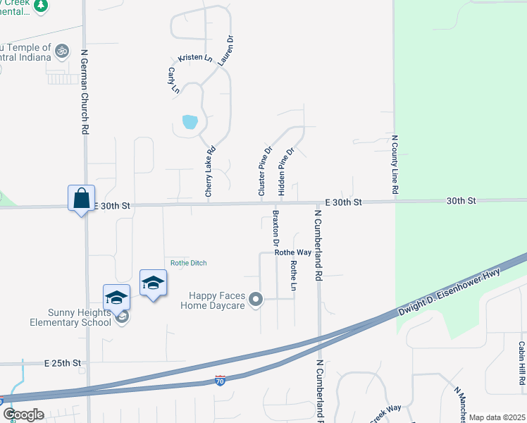map of restaurants, bars, coffee shops, grocery stores, and more near 2962 Braxton Court in Indianapolis