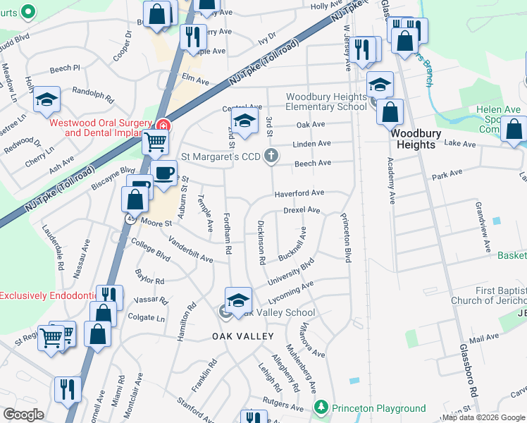map of restaurants, bars, coffee shops, grocery stores, and more near 428 Dickinson Road in Wenonah