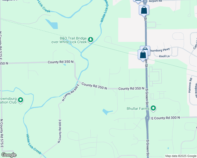 map of restaurants, bars, coffee shops, grocery stores, and more near 6668 County Road 350 North in Brownsburg