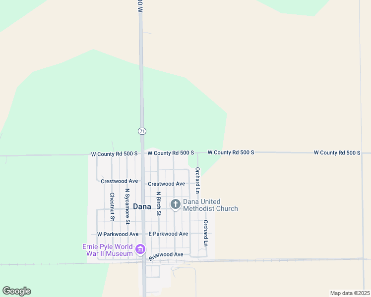 map of restaurants, bars, coffee shops, grocery stores, and more near 401-459 West County Road 500 South in Dana