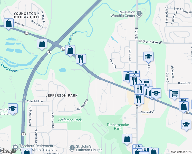map of restaurants, bars, coffee shops, grocery stores, and more near 2 Westwood Terrace in Springfield
