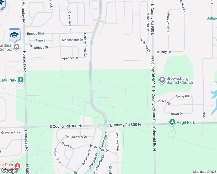 map of restaurants, bars, coffee shops, grocery stores, and more near 8480 E County Road 300 North in Brownsburg