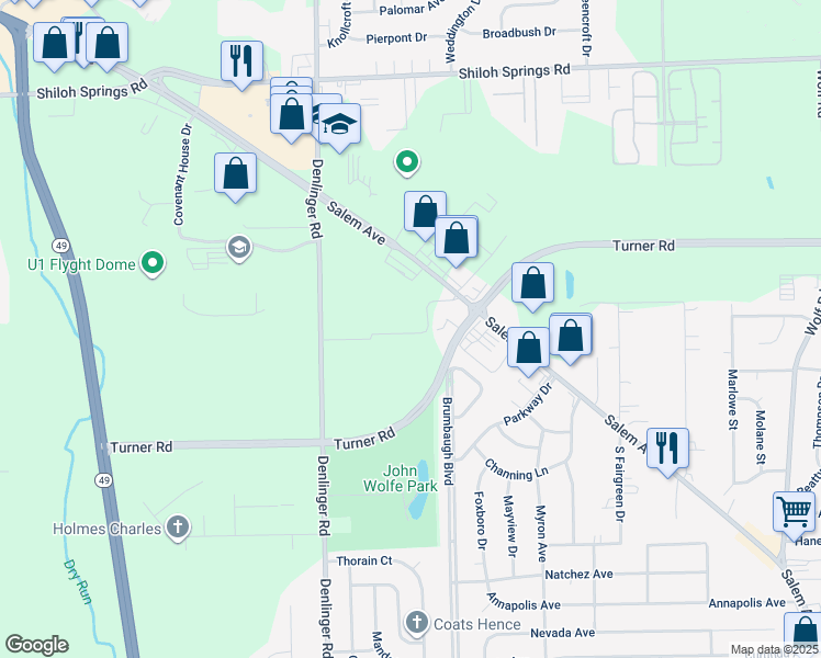 map of restaurants, bars, coffee shops, grocery stores, and more near 4514 Robinhill Court in Dayton