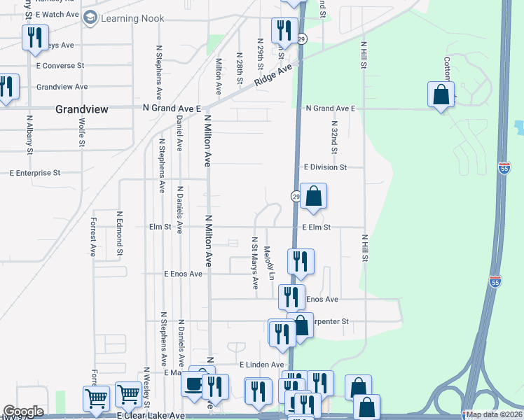 map of restaurants, bars, coffee shops, grocery stores, and more near 27 Saint Marys Court in Springfield