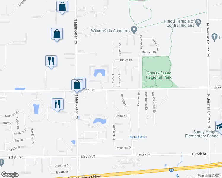 map of restaurants, bars, coffee shops, grocery stores, and more near 276 East 30th Street in Indianapolis