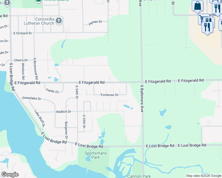 map of restaurants, bars, coffee shops, grocery stores, and more near 2457 South Marquette Court in Decatur
