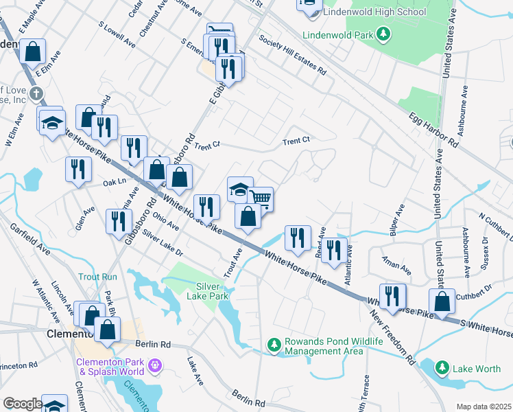 map of restaurants, bars, coffee shops, grocery stores, and more near 713 Brand Avenue in Clementon