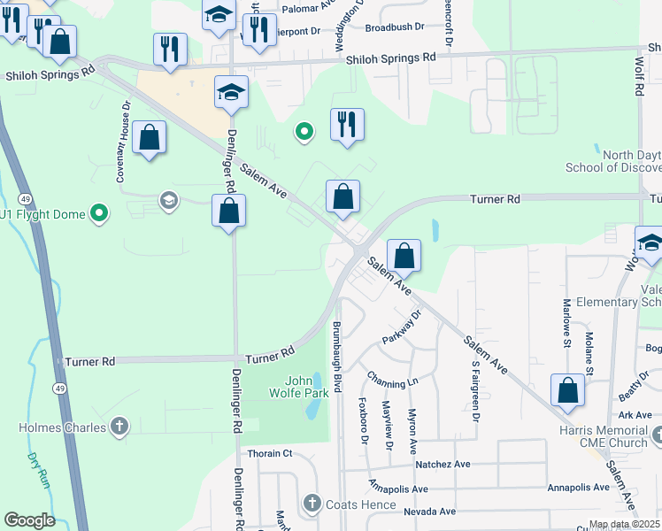 map of restaurants, bars, coffee shops, grocery stores, and more near 4514 Robinhill Court in Dayton