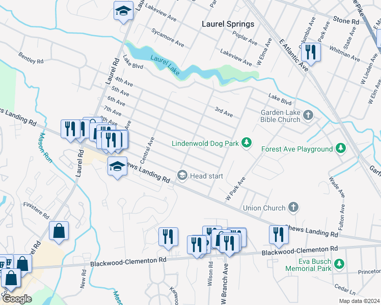 map of restaurants, bars, coffee shops, grocery stores, and more near 359 8th Avenue in Lindenwold