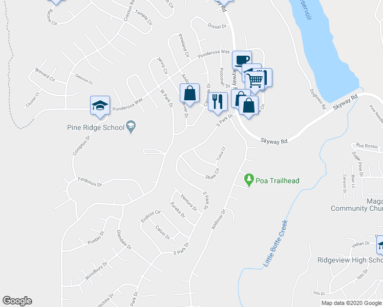 map of restaurants, bars, coffee shops, grocery stores, and more near 13858 South Park Drive in Magalia