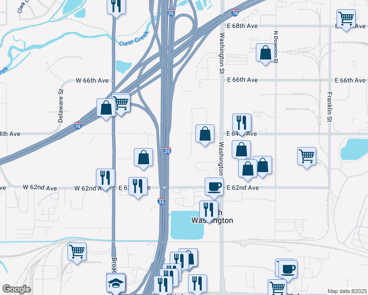 map of restaurants, bars, coffee shops, grocery stores, and more near 602 East 64th Avenue in Denver