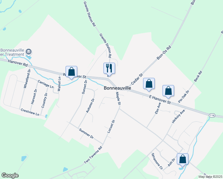 map of restaurants, bars, coffee shops, grocery stores, and more near 5 1/2 West Hanover Street in Gettysburg