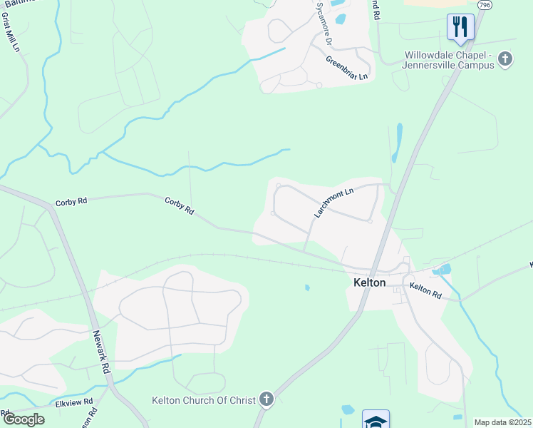 map of restaurants, bars, coffee shops, grocery stores, and more near 430 Dartmouth Lane in West Grove