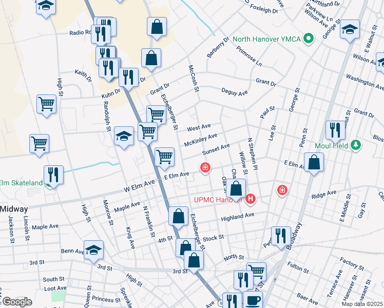 map of restaurants, bars, coffee shops, grocery stores, and more near 112 Sunset Avenue in Hanover