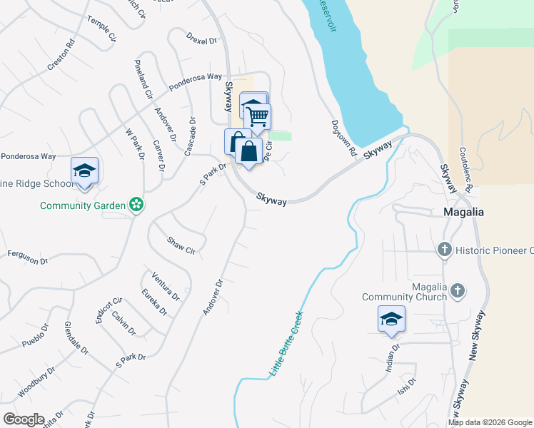 map of restaurants, bars, coffee shops, grocery stores, and more near 6570 Lamar Court in Magalia