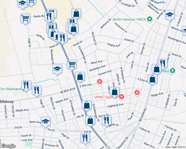 map of restaurants, bars, coffee shops, grocery stores, and more near 112 Sunset Avenue in Hanover