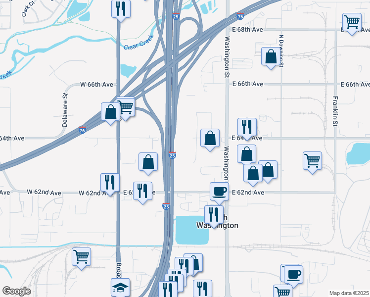 map of restaurants, bars, coffee shops, grocery stores, and more near 601 East 64th Avenue in Denver